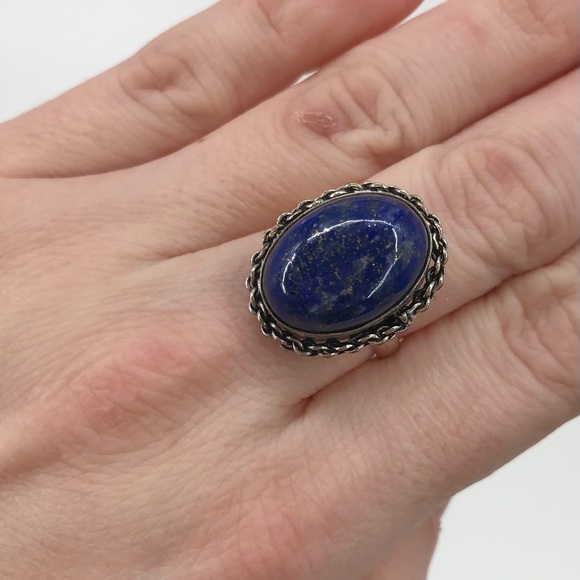 Oval Lapis Lazuli Silver Ring - Picture 3 of 5